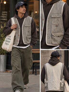 Vintage 90s Cotton Mills Safari Fishing Utility Vest L